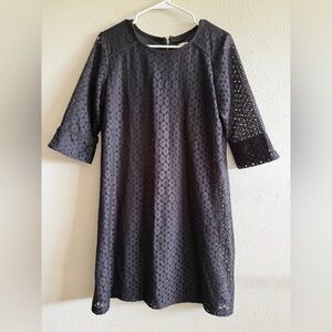 Emma & Michele Black Lace Shift Dress with Elbow Sleeves